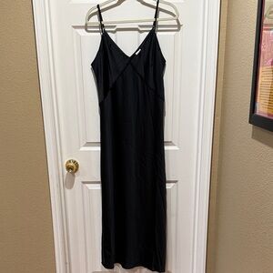 a new day Black Satin Slip Midi Dress with Spaghetti Straps